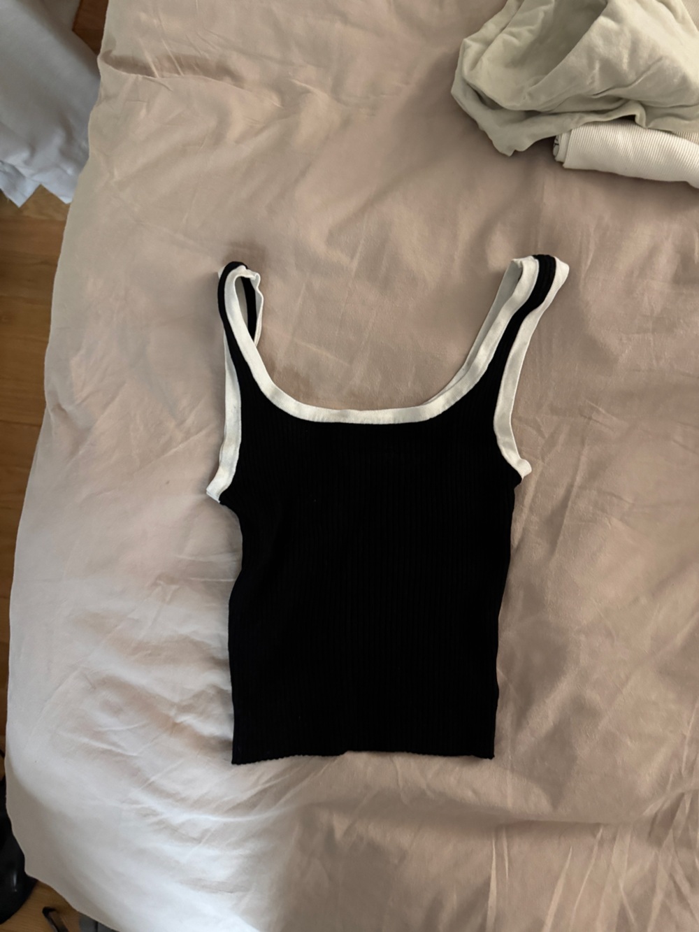 H&M Black Ribbed Tank with White Trim - Women's Intimates